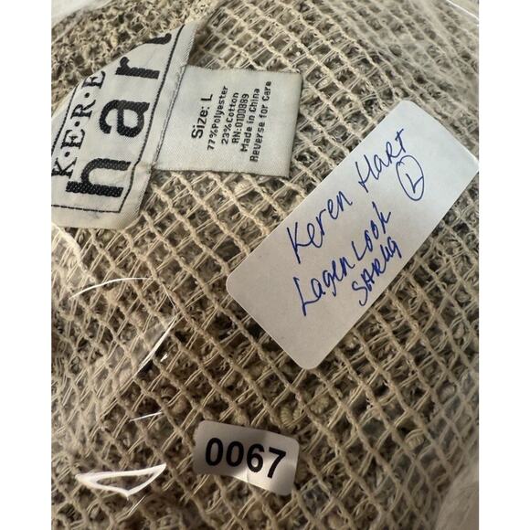 Karen Hart Open Knit‎ New England Cardigan Taupe Fisherman Boho Fall Layering Lg - Picture 6 of 6